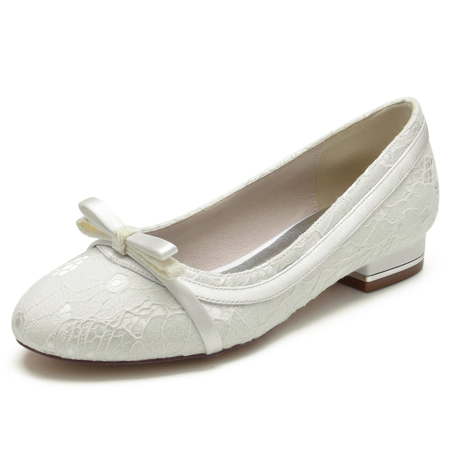 Damen Spitze Seidensatin Mit Spitze Geschlossene Zehen Flacher Absatz Partyschuhe