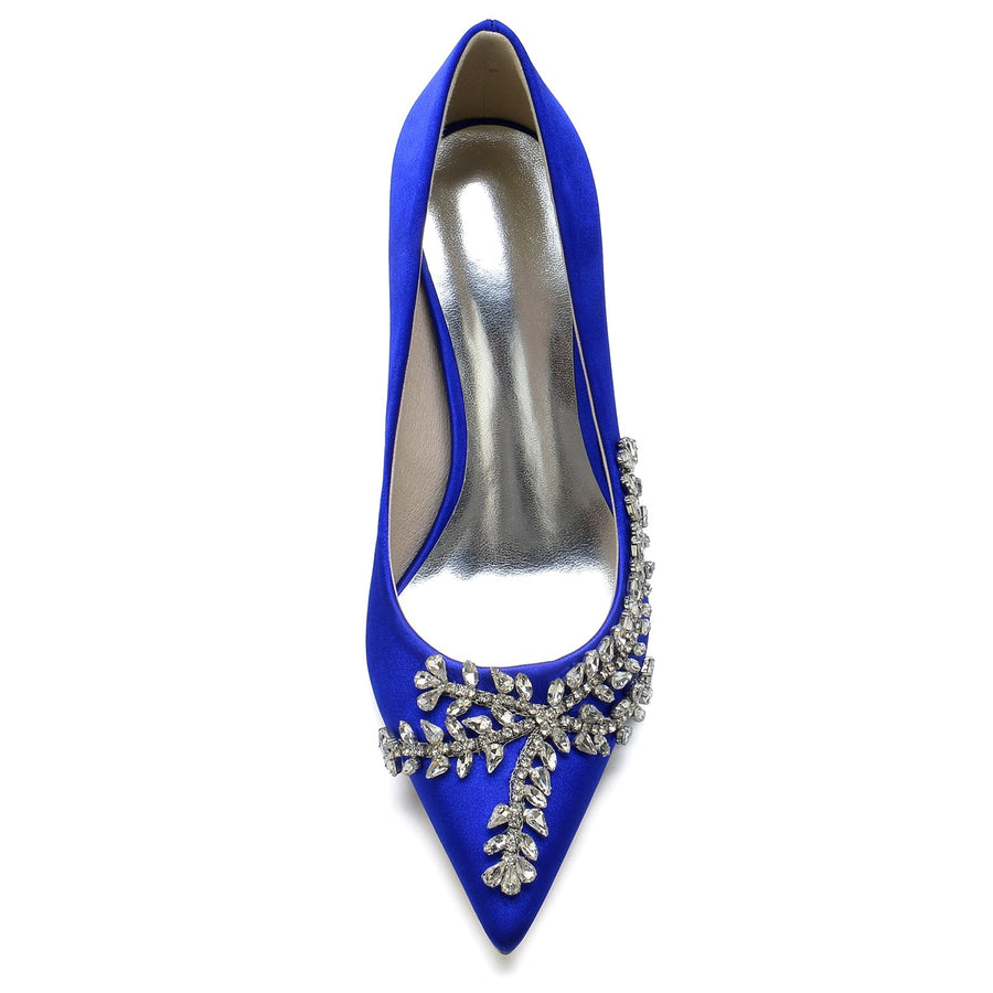 Damen Seidensatin mit Strass Geschlossene Zehe Stiletto-Absatz Brautschuhe
