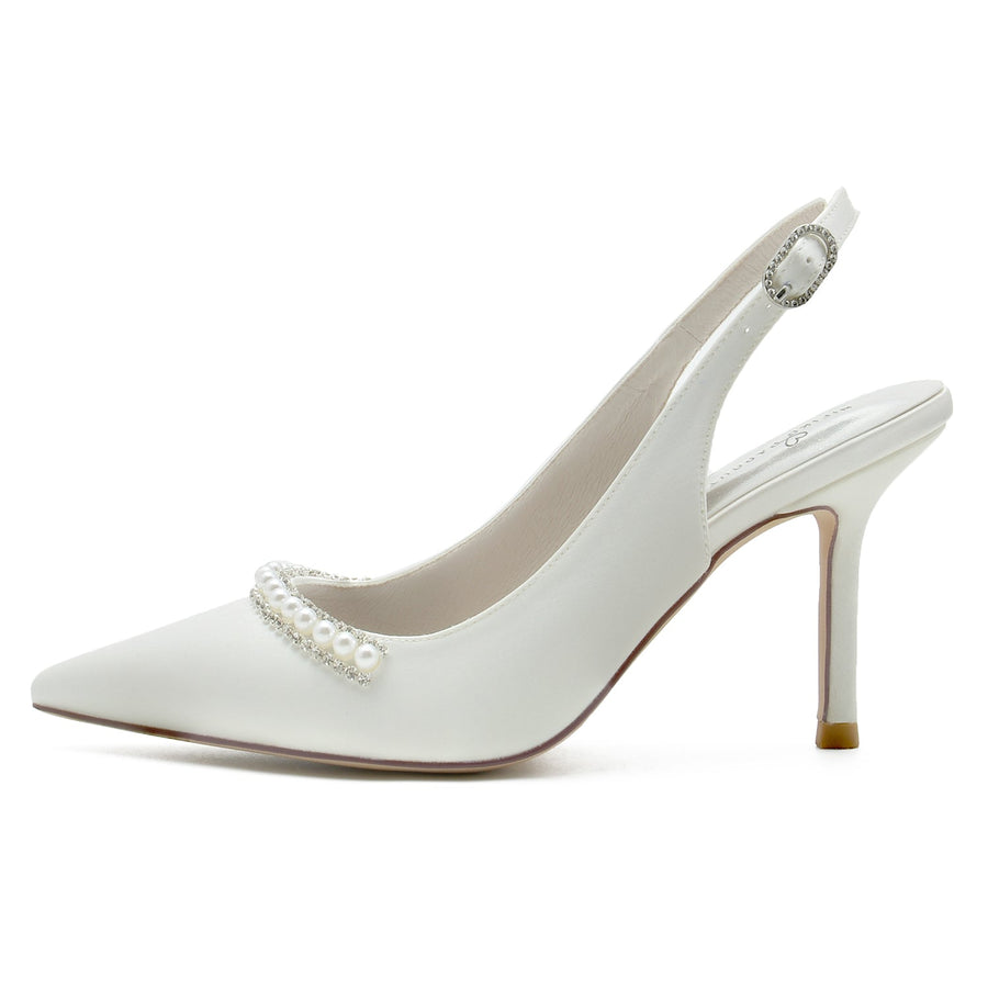 Damen Seidensatin Geschlossene Zehenpartie Mit Perlen Stilettoabsatz Partyschuhe