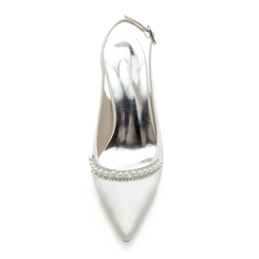 Damen Seidensatin Geschlossene Zehenpartie Mit Perlen Stilettoabsatz Partyschuhe