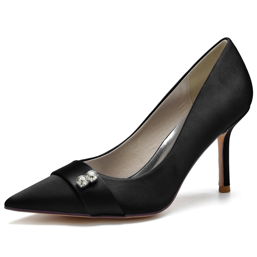 Damen Seidensatin Mit Geschlossener Spitze Strass Stiletto-Absatz Abendschuhe