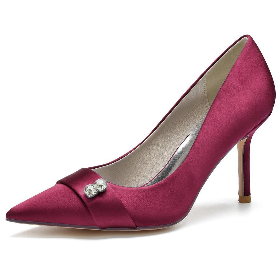 Damen Seidensatin Mit Geschlossener Spitze Strass Stiletto-Absatz Abendschuhe