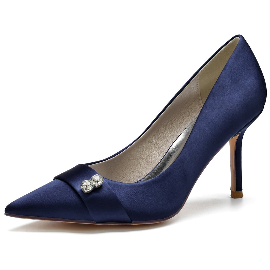 Damen Seidensatin Mit Geschlossener Spitze Strass Stiletto-Absatz Abendschuhe