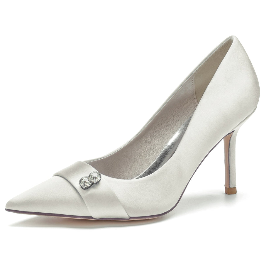 Damen Seidensatin Mit Geschlossener Spitze Strass Stiletto-Absatz Abendschuhe