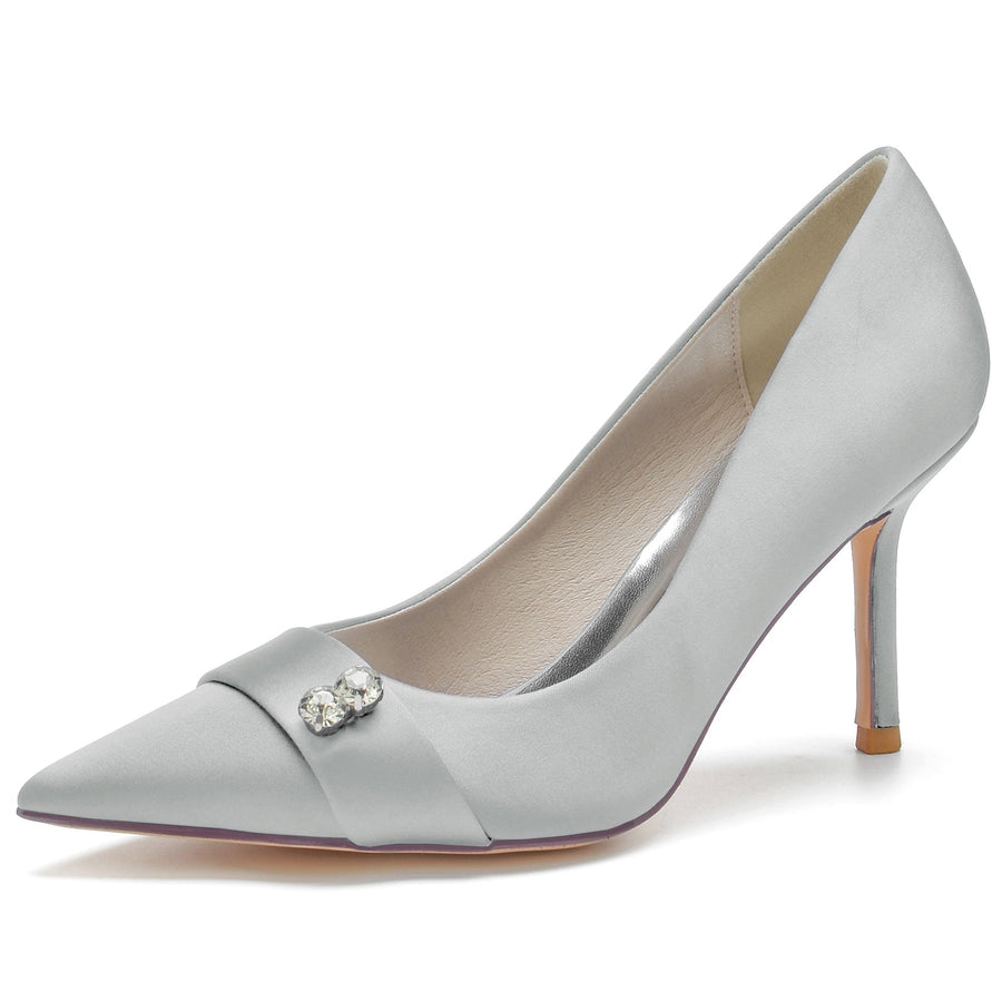Damen Seidensatin Mit Geschlossener Spitze Strass Stiletto-Absatz Abendschuhe