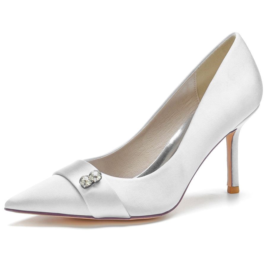 Damen Seidensatin Mit Geschlossener Spitze Strass Stiletto-Absatz Abendschuhe