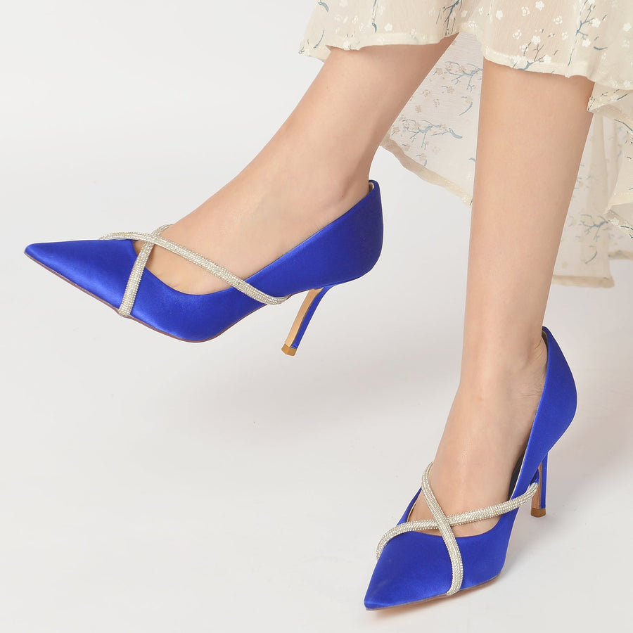 Damen Strass mit Seidensatin Geschlossene Zehen Stiletto-Absatz Abendschuhe