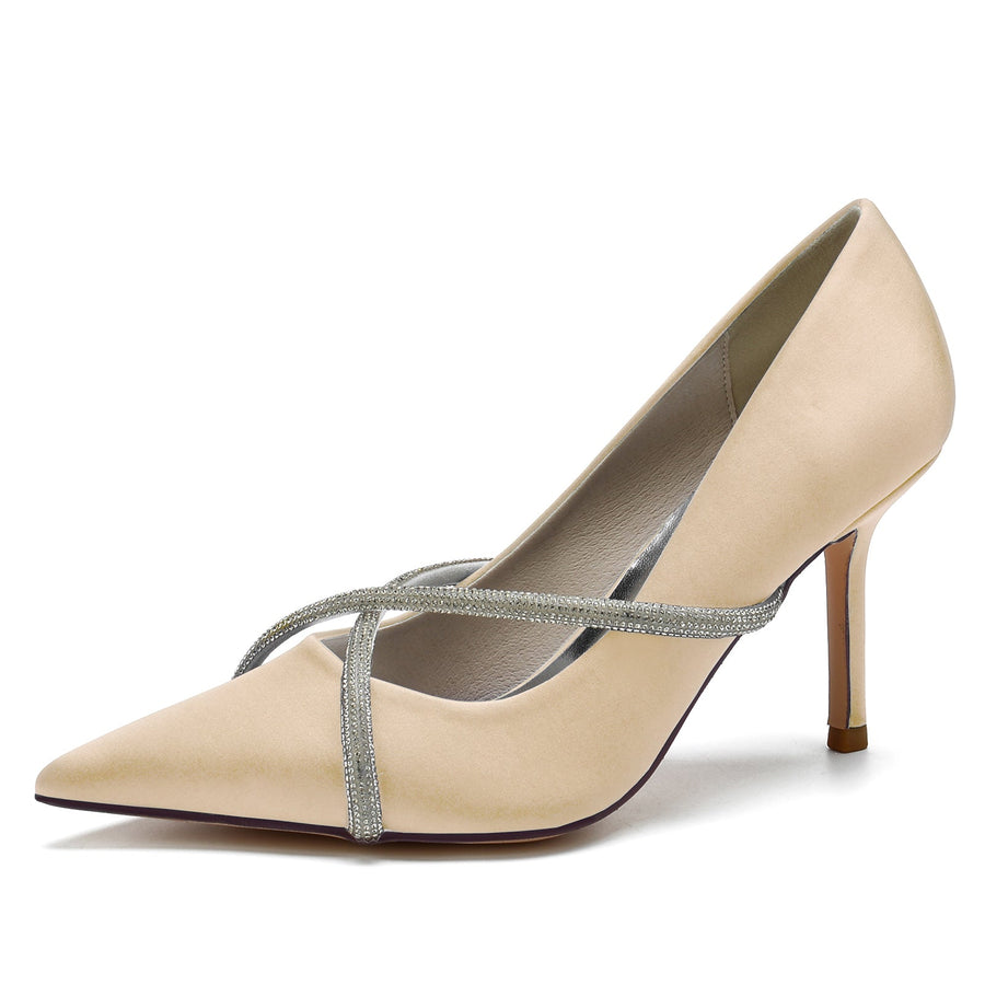 Damen Strass mit Seidensatin Geschlossene Zehen Stiletto-Absatz Abendschuhe
