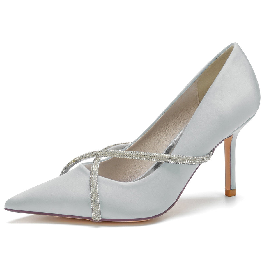 Damen Strass mit Seidensatin Geschlossene Zehen Stiletto-Absatz Abendschuhe