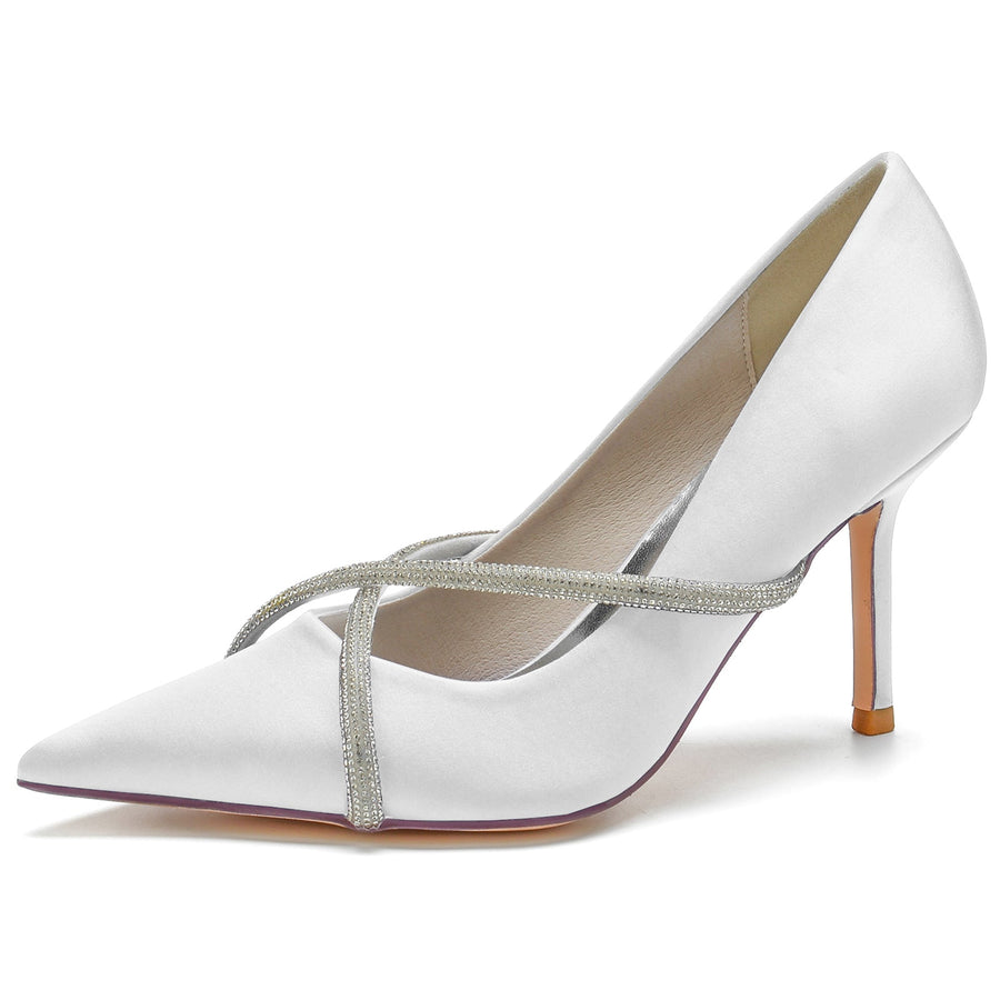 Damen Strass mit Seidensatin Geschlossene Zehen Stiletto-Absatz Abendschuhe
