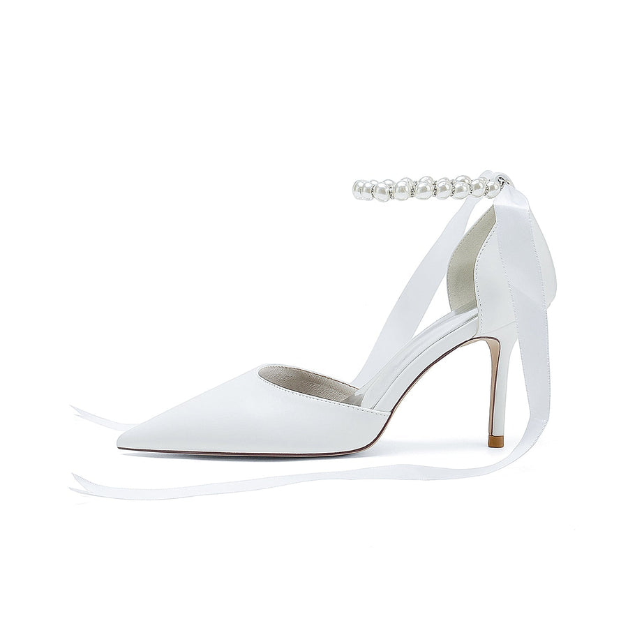 Damen PU mit Knöchelriemen Perle Geschlossene Zehen Stiletto-Absatz Abendschuhe