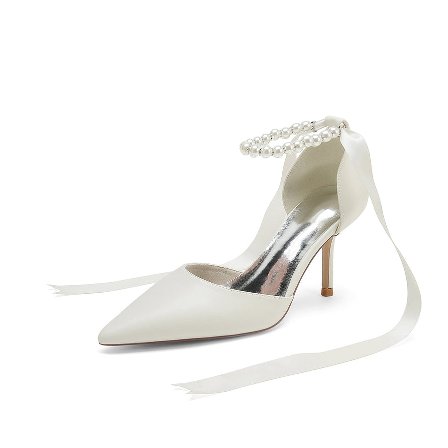 Damen PU mit Knöchelriemen Perle Geschlossene Zehen Stiletto-Absatz Abendschuhe