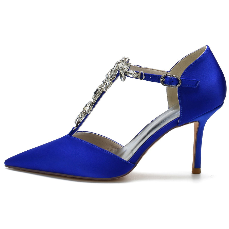 Damen Knöchelriemen Strass Geschlossene Zehen Seidensatin Mit Stilettoabsatz Partyschuhe