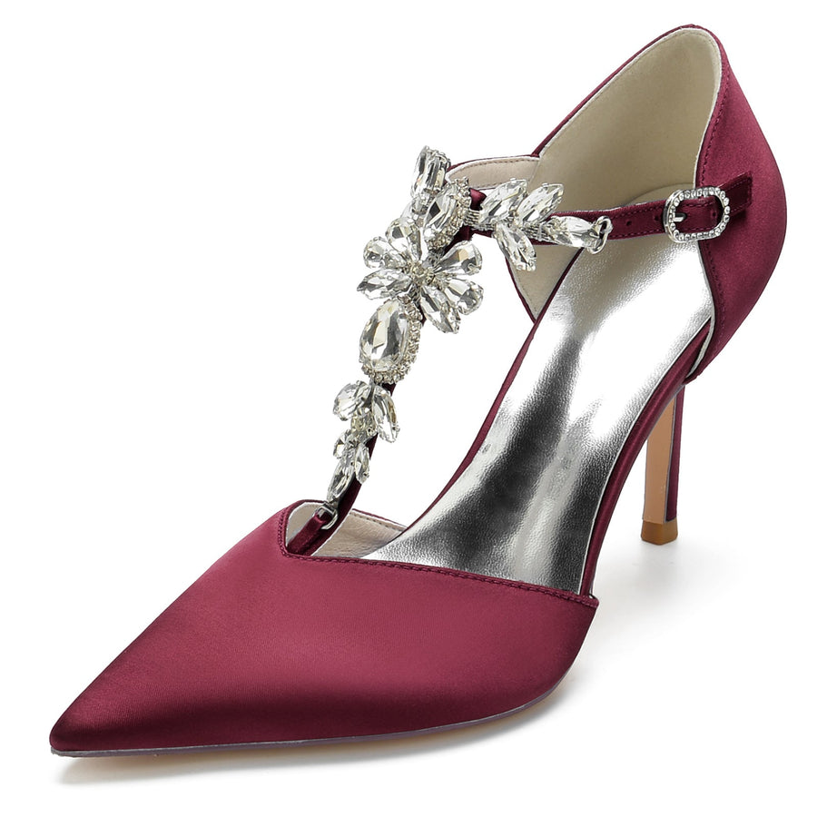 Damen Knöchelriemen Strass Geschlossene Zehen Seidensatin Mit Stilettoabsatz Partyschuhe