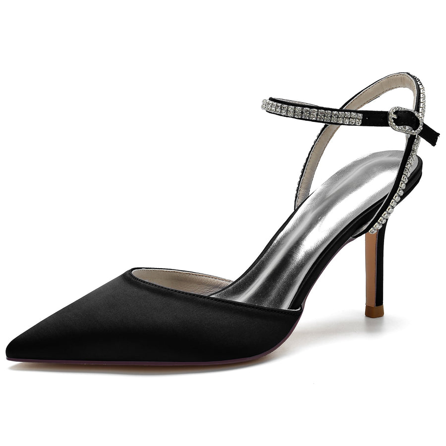 Damen Seidensatin mit Strass Knöchelriemen Geschlossene Zehen Stilettoabsatz Partyschuhe