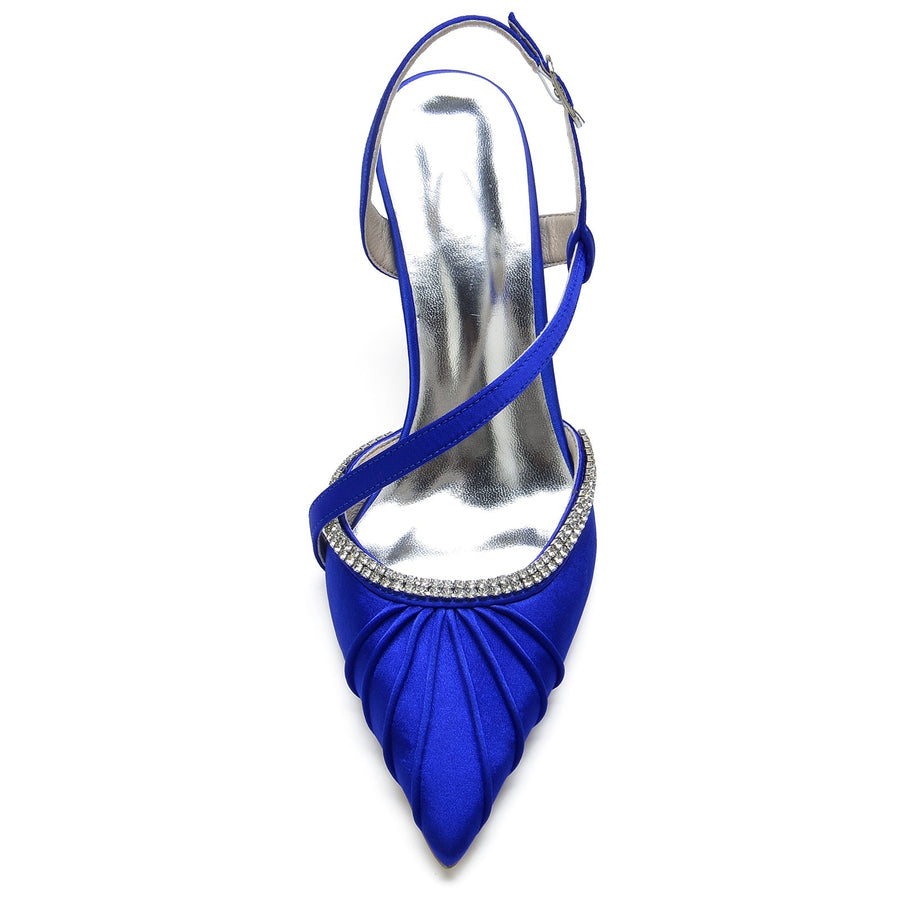 Damen Abendschuhe mit Knöchelriemen, Seidensatin, Strass, geschlossene Zehenpartie, Stilettoabsatz
