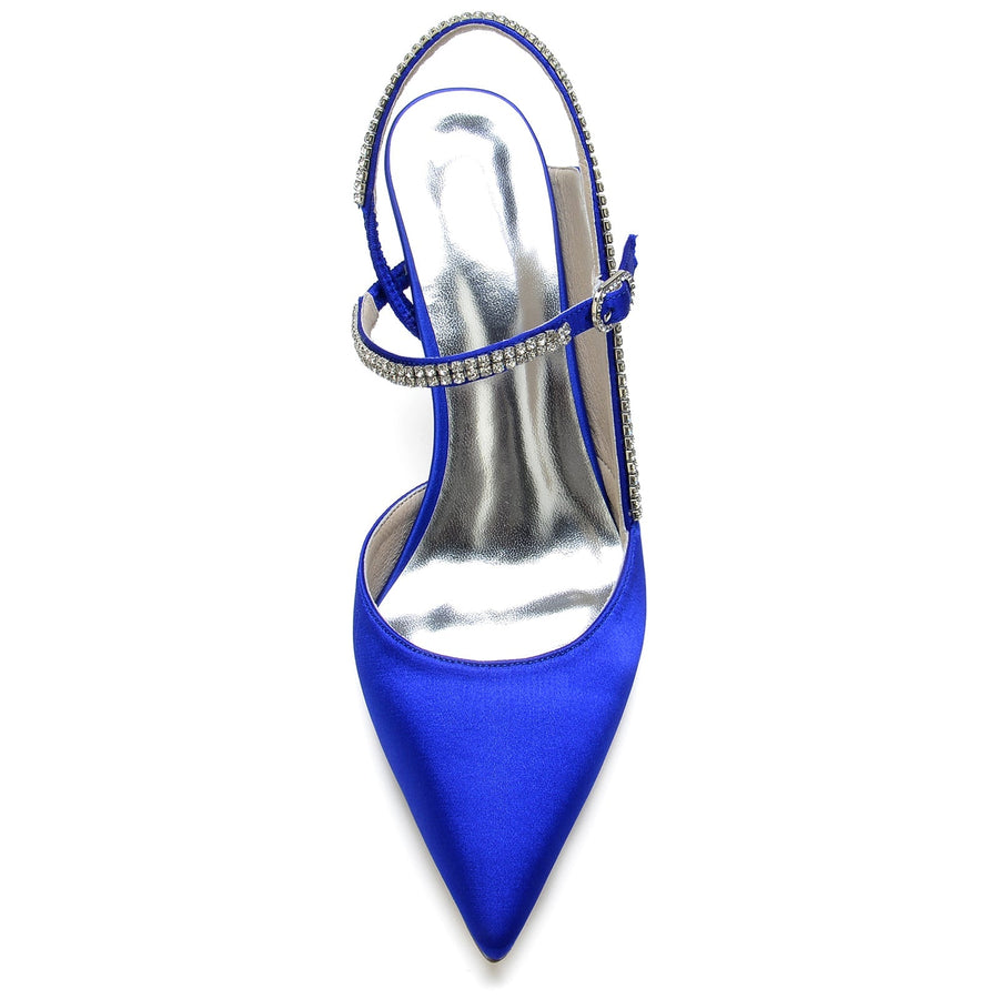 Damen Knöchelriemen Strass Geschlossene Zehen Seidensatin Mit Stilettoabsatz Hochzeitsschuhe