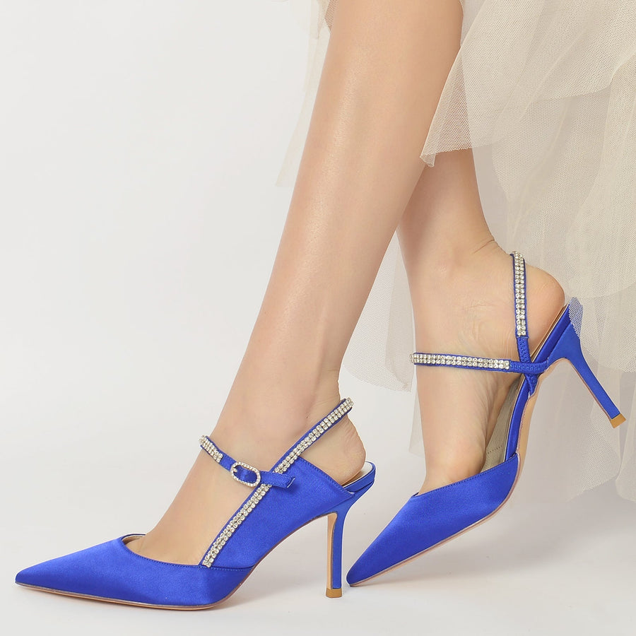 Damen Knöchelriemen Strass Geschlossene Zehen Seidensatin Mit Stilettoabsatz Hochzeitsschuhe