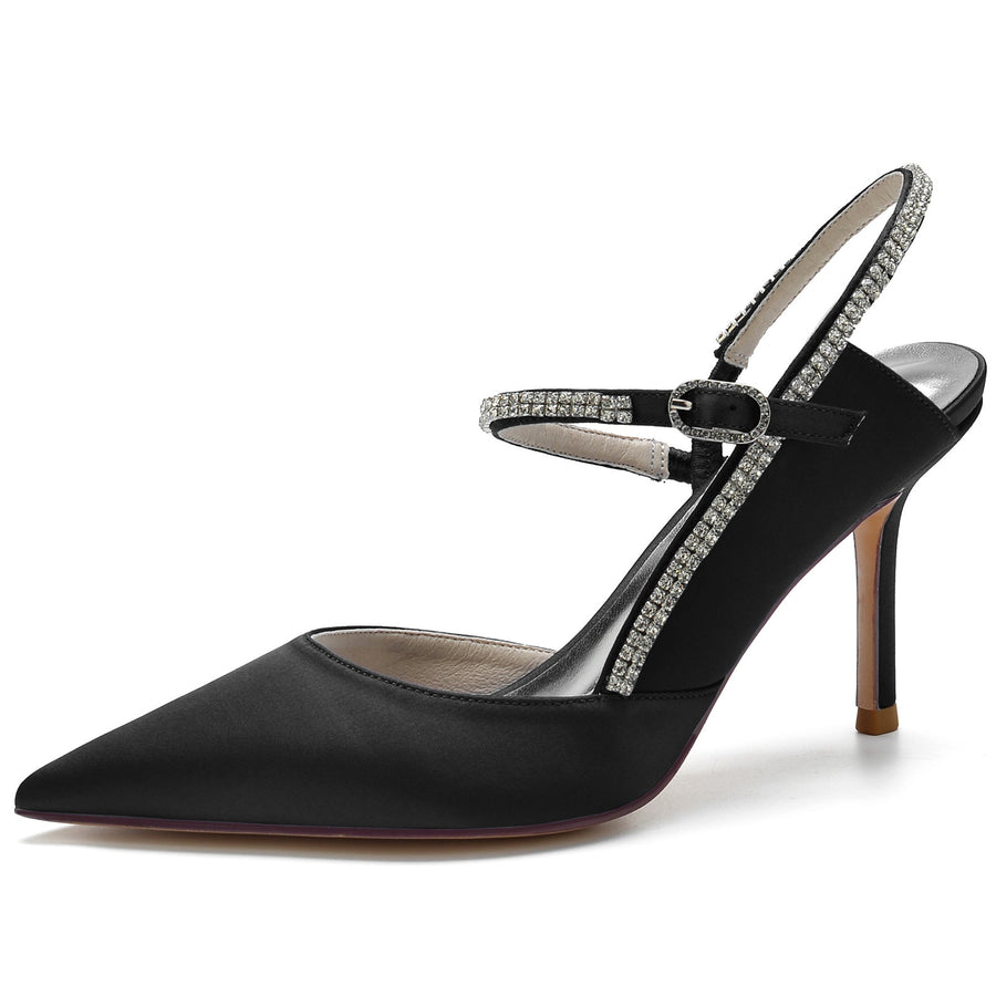 Damen Knöchelriemen Strass Geschlossene Zehen Seidensatin Mit Stilettoabsatz Hochzeitsschuhe