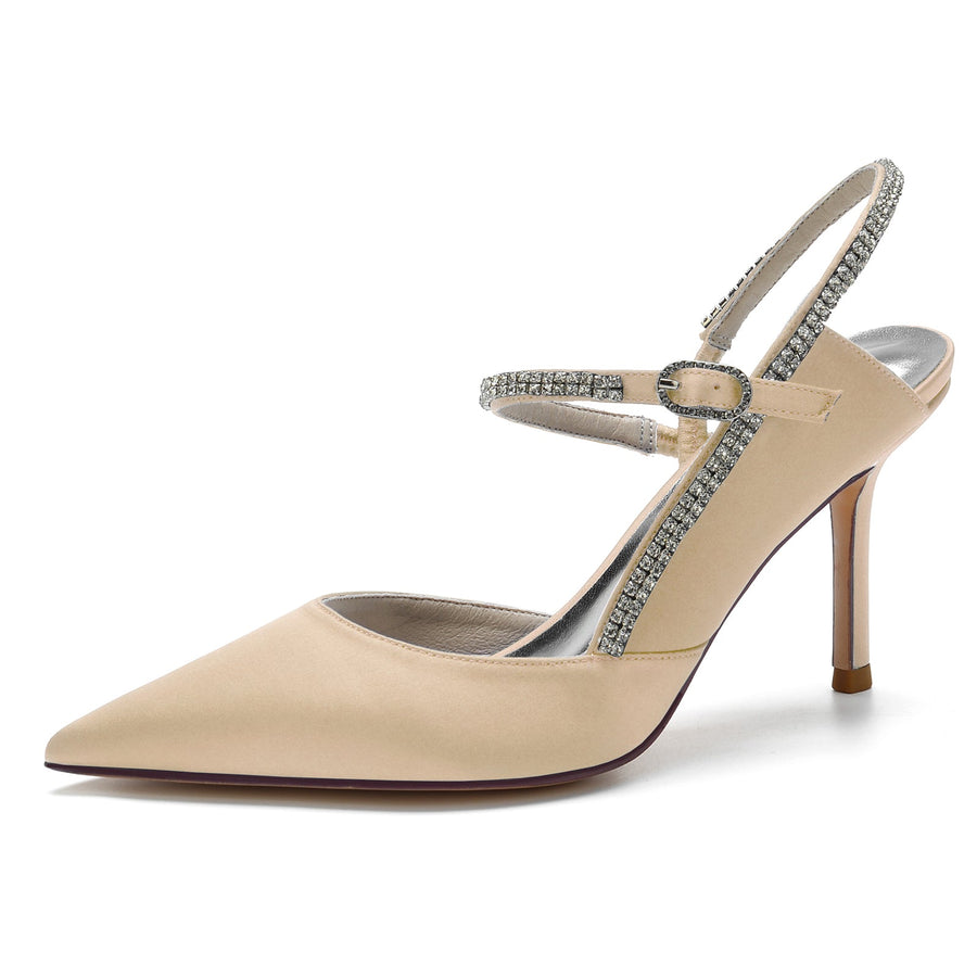 Damen Knöchelriemen Strass Geschlossene Zehen Seidensatin Mit Stilettoabsatz Hochzeitsschuhe