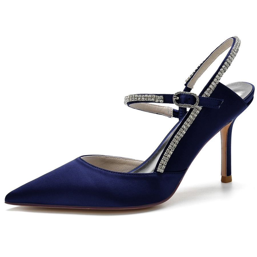 Damen Knöchelriemen Strass Geschlossene Zehen Seidensatin Mit Stilettoabsatz Hochzeitsschuhe