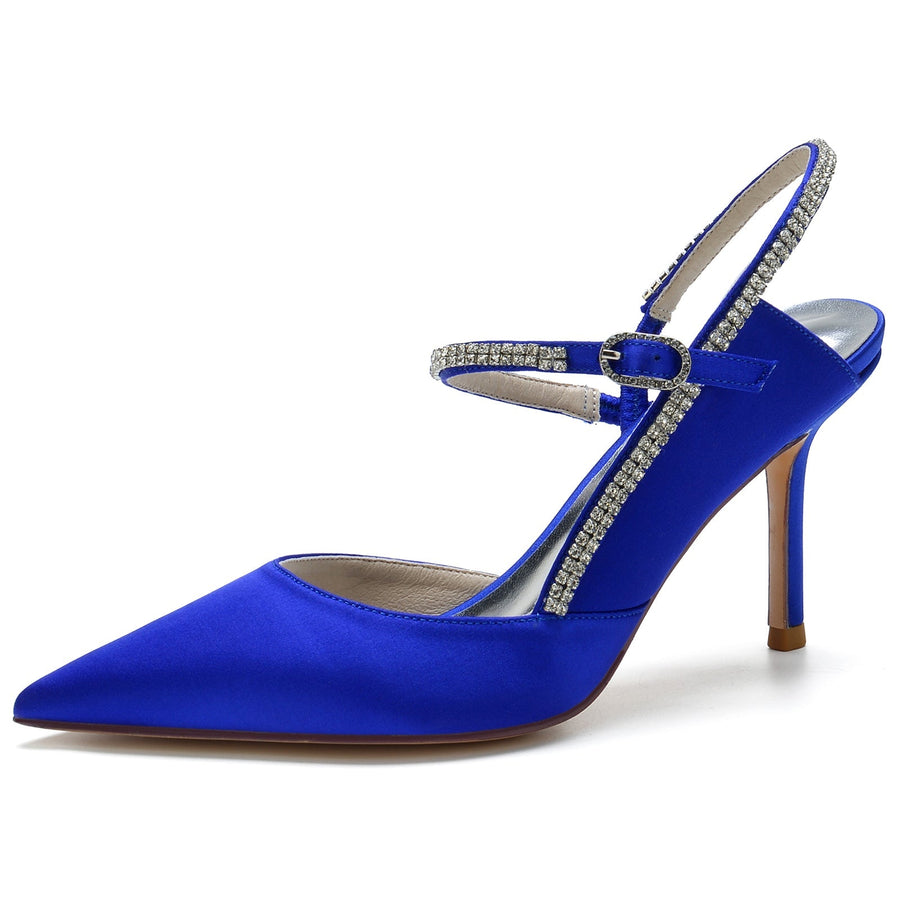 Damen Knöchelriemen Strass Geschlossene Zehen Seidensatin Mit Stilettoabsatz Hochzeitsschuhe