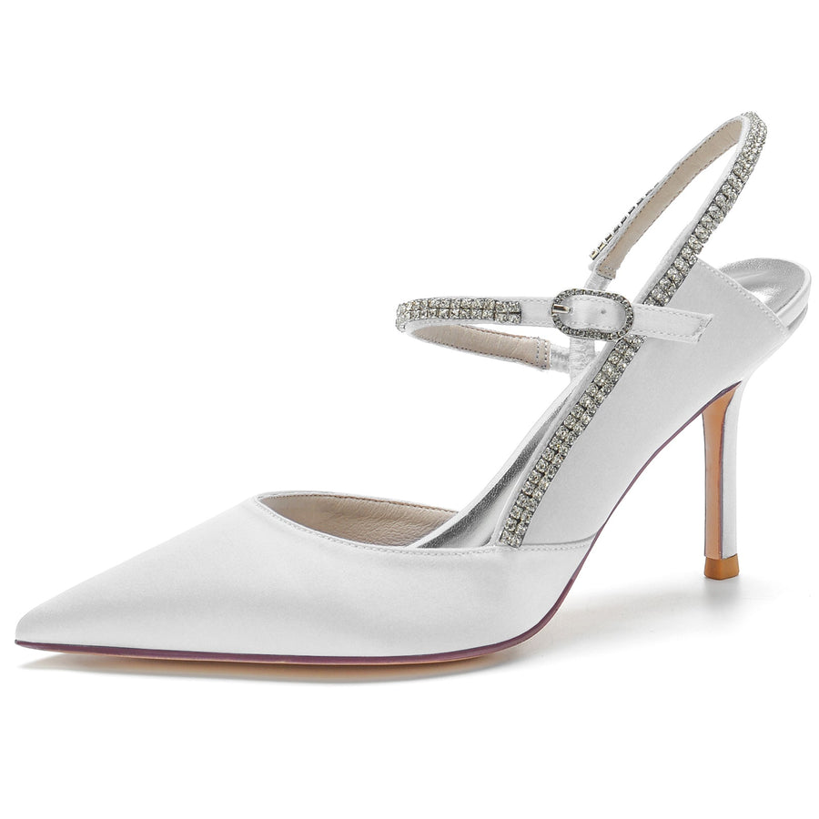 Damen Knöchelriemen Strass Geschlossene Zehen Seidensatin Mit Stilettoabsatz Hochzeitsschuhe