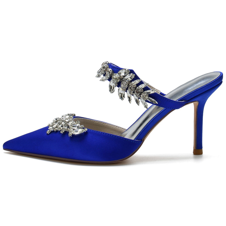 Damen Seidensatin mit Knöchelriemen Strass Quaste Geschlossene Zehen Stiletto Absatz Brautschuhe