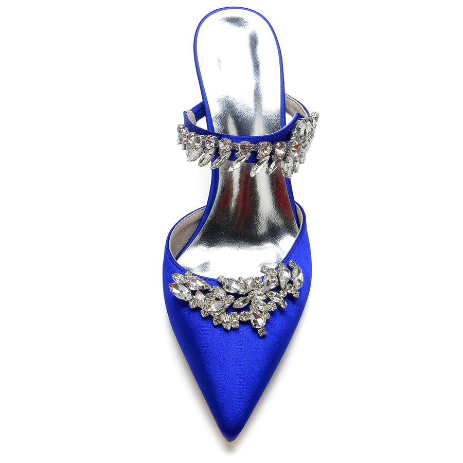 Damen Seidensatin mit Knöchelriemen Strass Quaste Geschlossene Zehen Stiletto Absatz Brautschuhe