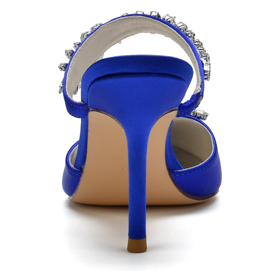 Damen Seidensatin mit Knöchelriemen Strass Quaste Geschlossene Zehen Stiletto Absatz Brautschuhe
