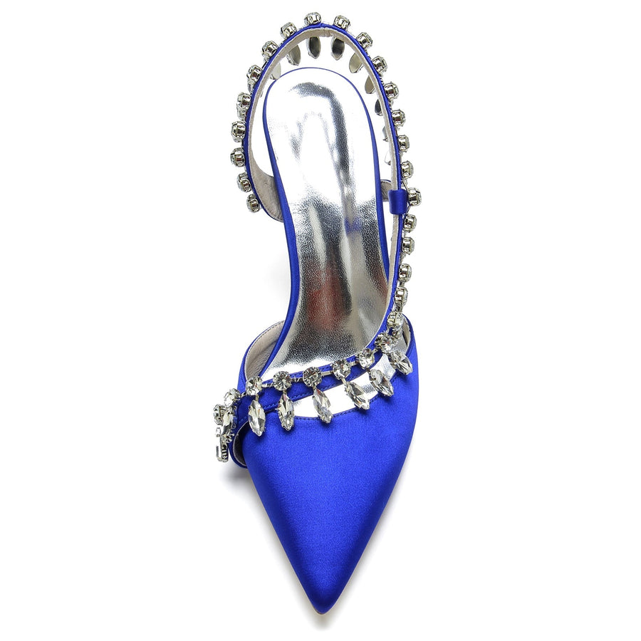 Damen Seidensatin mit Strass Quaste Geschlossene Zehen Stiletto Absatz Party Schuhe