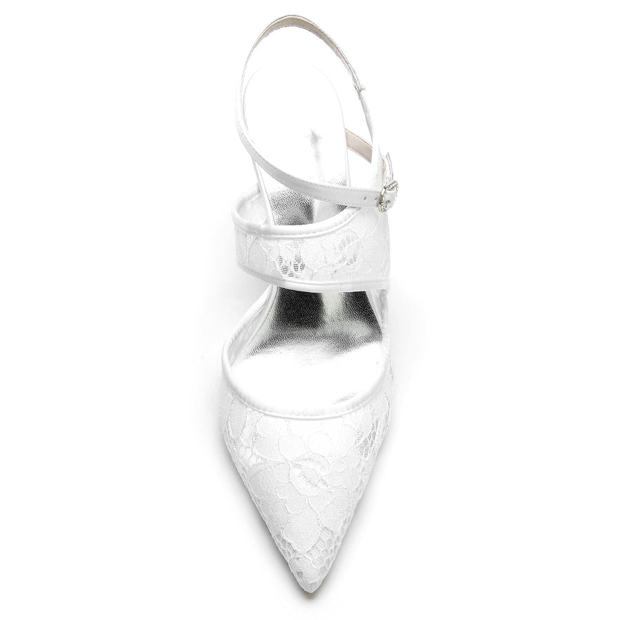 Damen Seidensatin Mit Knöchelriemen Spitze Geschlossene Zehen Stiletto Absatz Party Schuhe