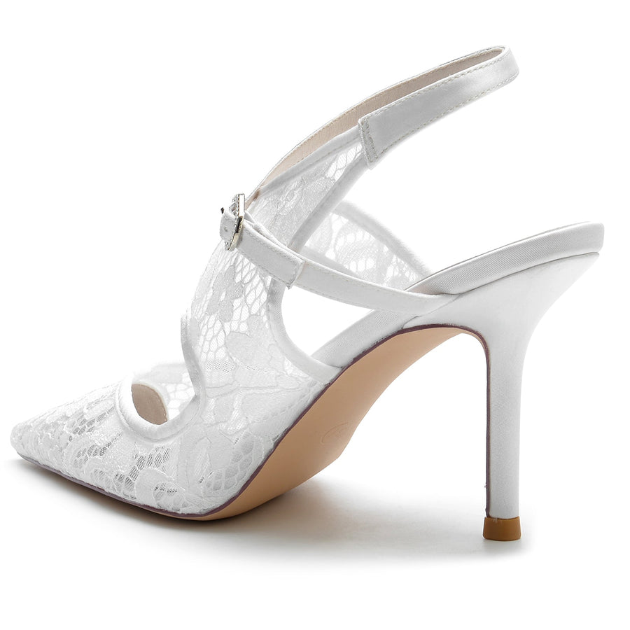 Damen Seidensatin Mit Knöchelriemen Spitze Geschlossene Zehen Stiletto Absatz Party Schuhe