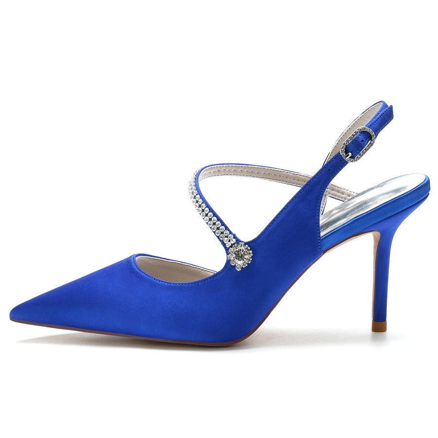 Damen Seidensatin Mit Geschlossener Spitze Stilettoabsatz Knöchelriemen Strass Abendschuhe