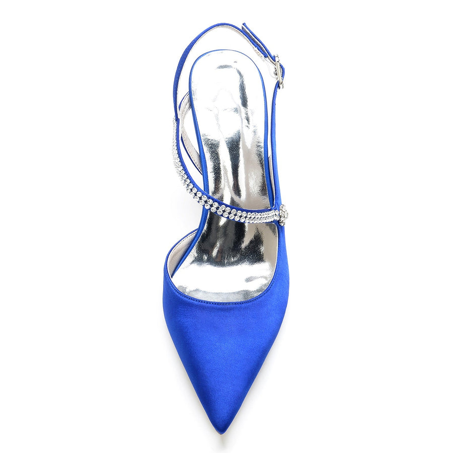 Damen Seidensatin Mit Geschlossener Spitze Stilettoabsatz Knöchelriemen Strass Abendschuhe