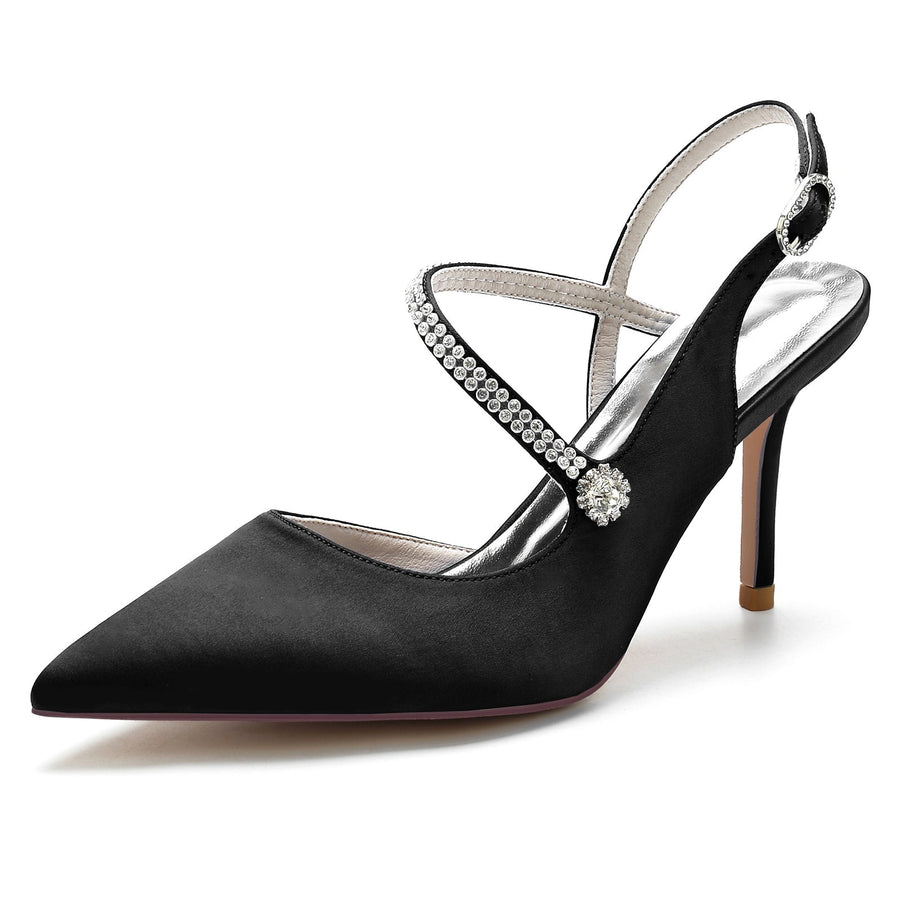 Damen Seidensatin Mit Geschlossener Spitze Stilettoabsatz Knöchelriemen Strass Abendschuhe