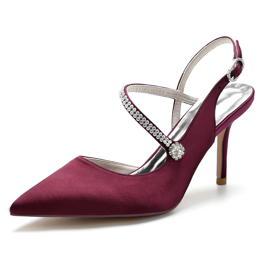 Damen Seidensatin Mit Geschlossener Spitze Stilettoabsatz Knöchelriemen Strass Abendschuhe