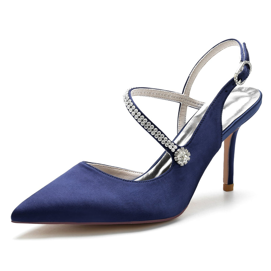 Damen Seidensatin Mit Geschlossener Spitze Stilettoabsatz Knöchelriemen Strass Abendschuhe