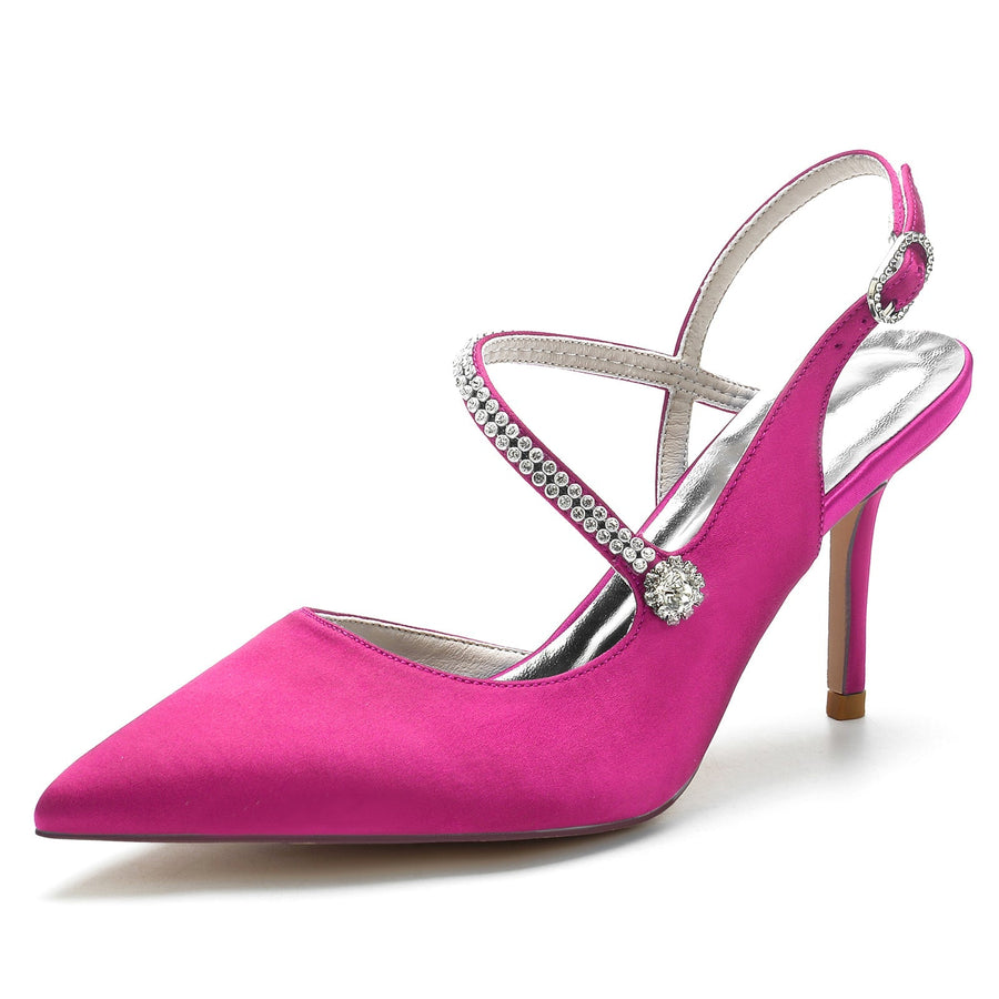 Damen Seidensatin Mit Geschlossener Spitze Stilettoabsatz Knöchelriemen Strass Abendschuhe