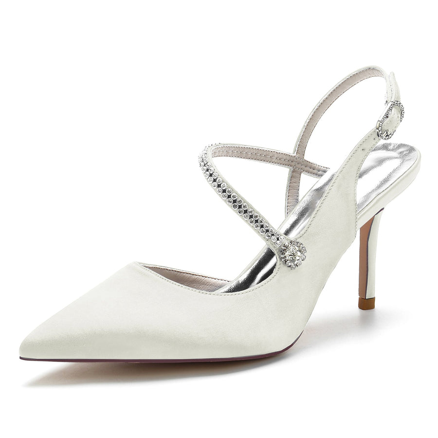 Damen Seidensatin Mit Geschlossener Spitze Stilettoabsatz Knöchelriemen Strass Abendschuhe
