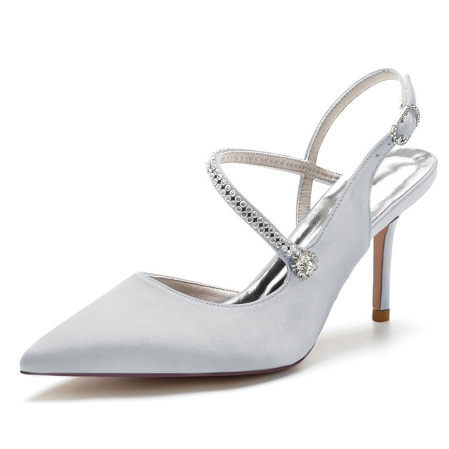 Damen Seidensatin Mit Geschlossener Spitze Stilettoabsatz Knöchelriemen Strass Abendschuhe
