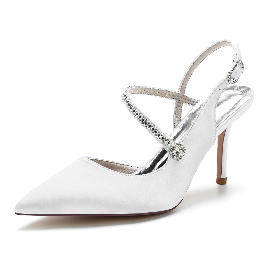 Damen Seidensatin Mit Geschlossener Spitze Stilettoabsatz Knöchelriemen Strass Abendschuhe