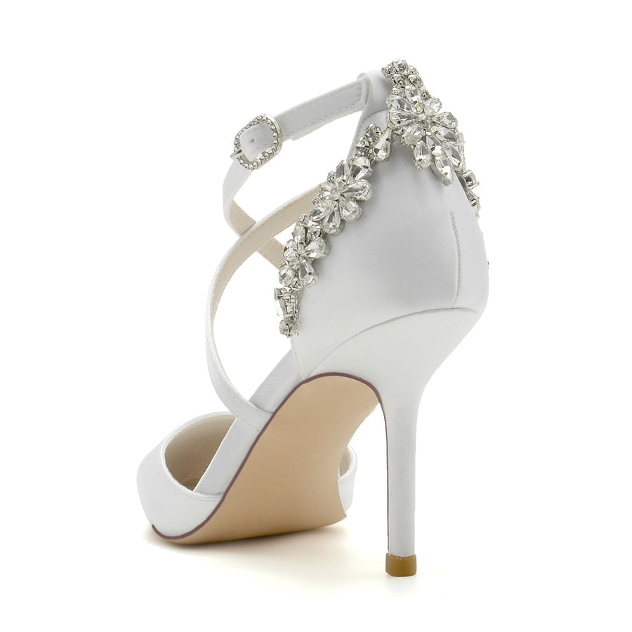 Damen Seidensatin Geschlossene Zehenpartie Knöchelriemen Stilettoabsatz Hochzeitsschuhe