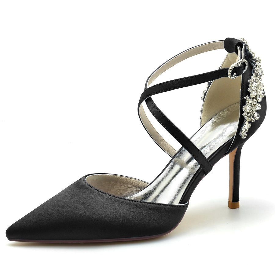 Damen Seidensatin Geschlossene Zehenpartie Knöchelriemen Stilettoabsatz Hochzeitsschuhe
