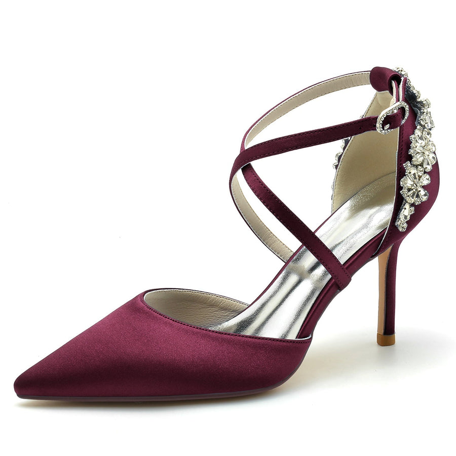 Damen Seidensatin Geschlossene Zehenpartie Knöchelriemen Stilettoabsatz Hochzeitsschuhe