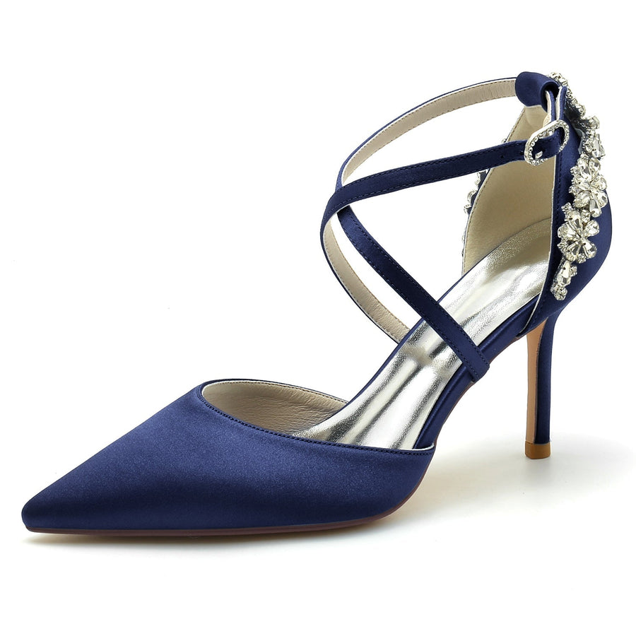 Damen Seidensatin Geschlossene Zehenpartie Knöchelriemen Stilettoabsatz Hochzeitsschuhe