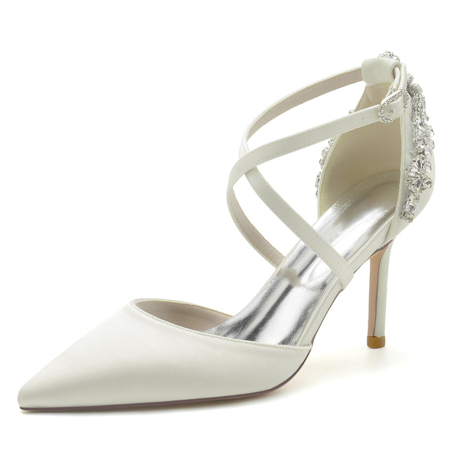 Damen Seidensatin Geschlossene Zehenpartie Knöchelriemen Stilettoabsatz Hochzeitsschuhe