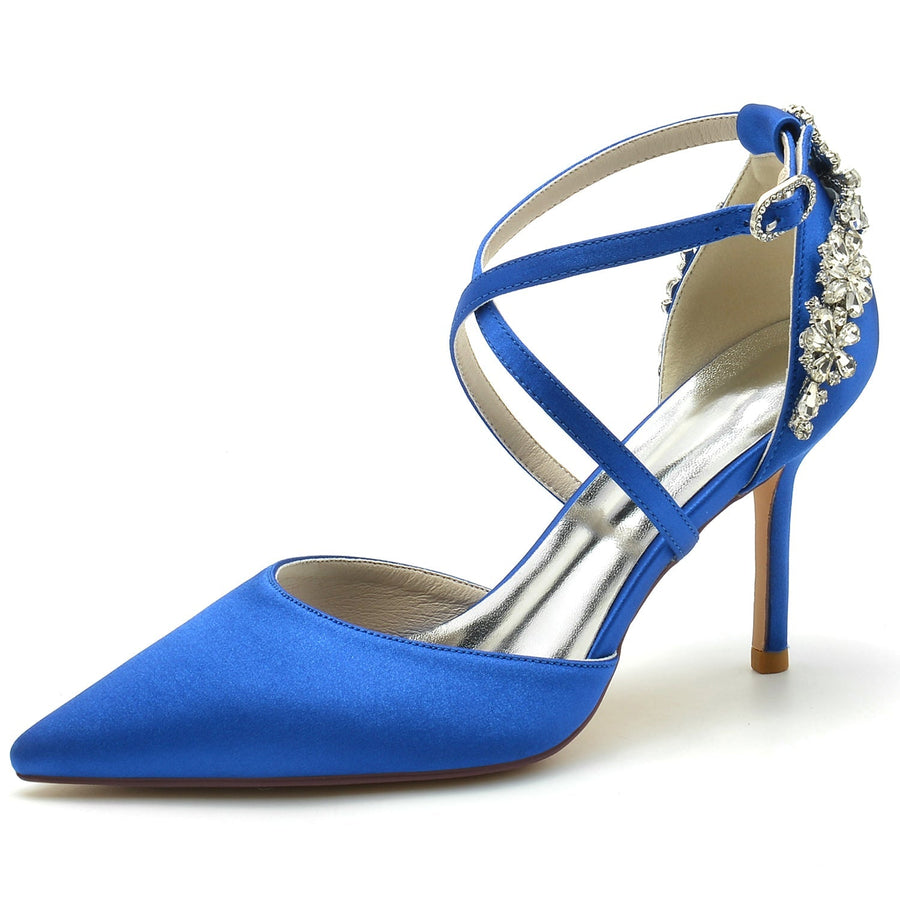 Damen Seidensatin Geschlossene Zehenpartie Knöchelriemen Stilettoabsatz Hochzeitsschuhe
