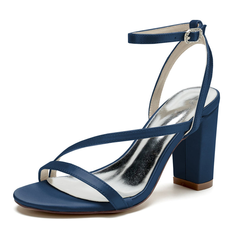Damen Seidensatin mit Blockabsatz Peep Toe Knöchelriemen Hochzeitsschuhe