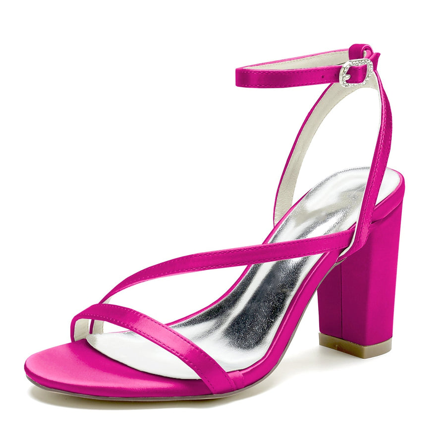 Damen Seidensatin mit Blockabsatz Peep Toe Knöchelriemen Hochzeitsschuhe
